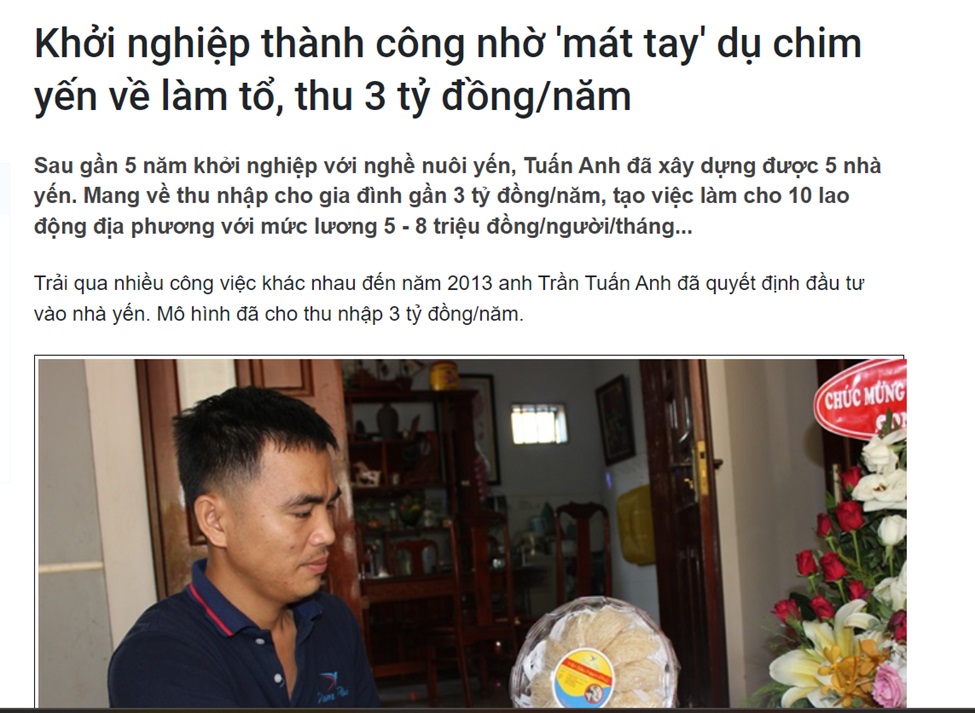 khởi nghiệp thành công nhờ nghề nuôi yến